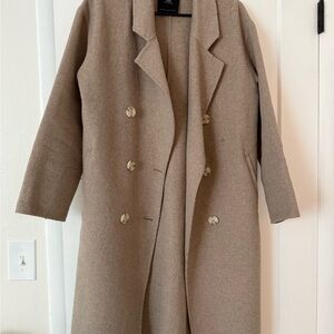 ZARA  Wool-Blend Double-Breasted Coat in Taupe